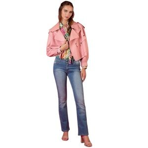 Jessie Liu Oversized Leather Moto Jacket in Light Pink Lamb Leather Med $575